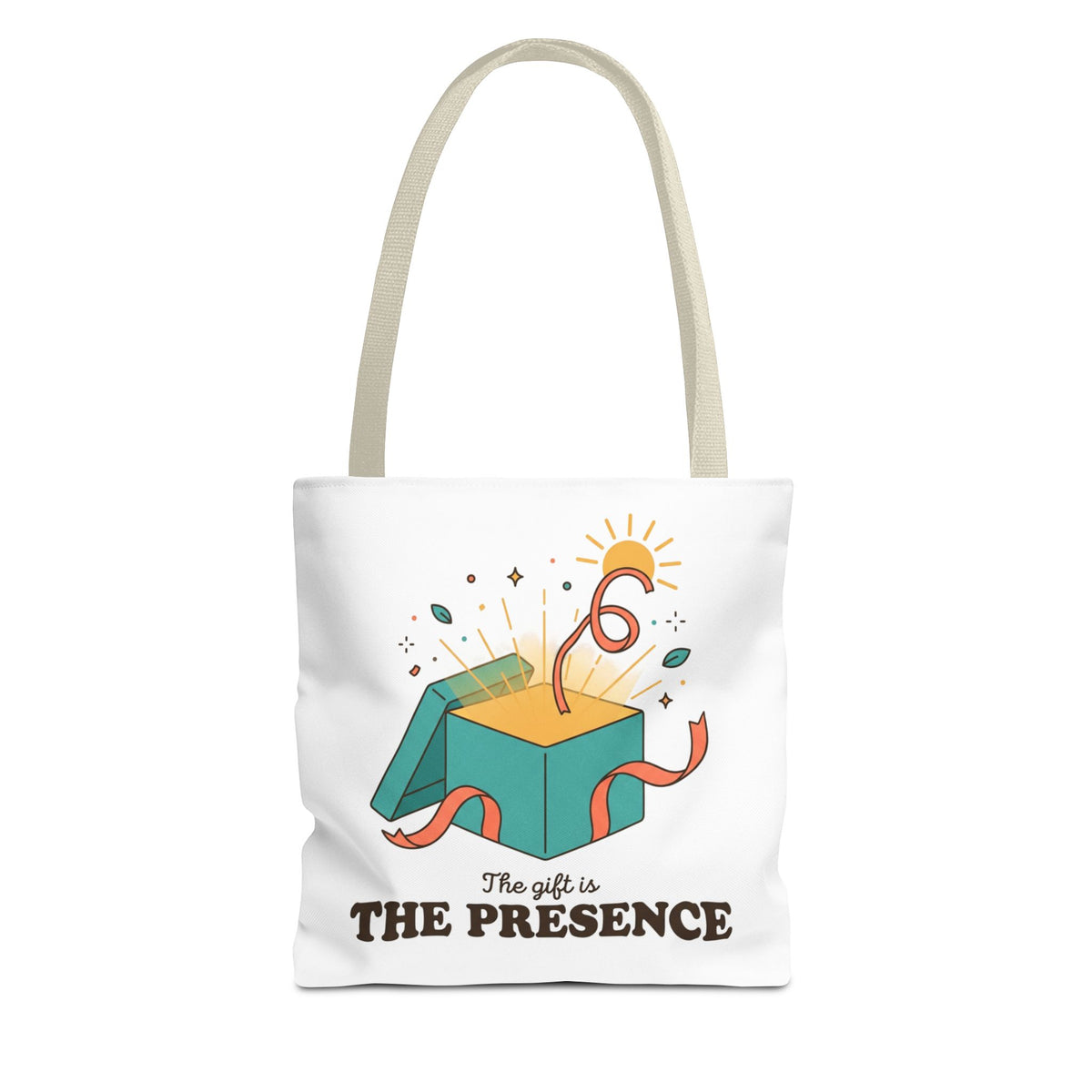 Gift Box Illustration The Presence tote bag | joyful script tote