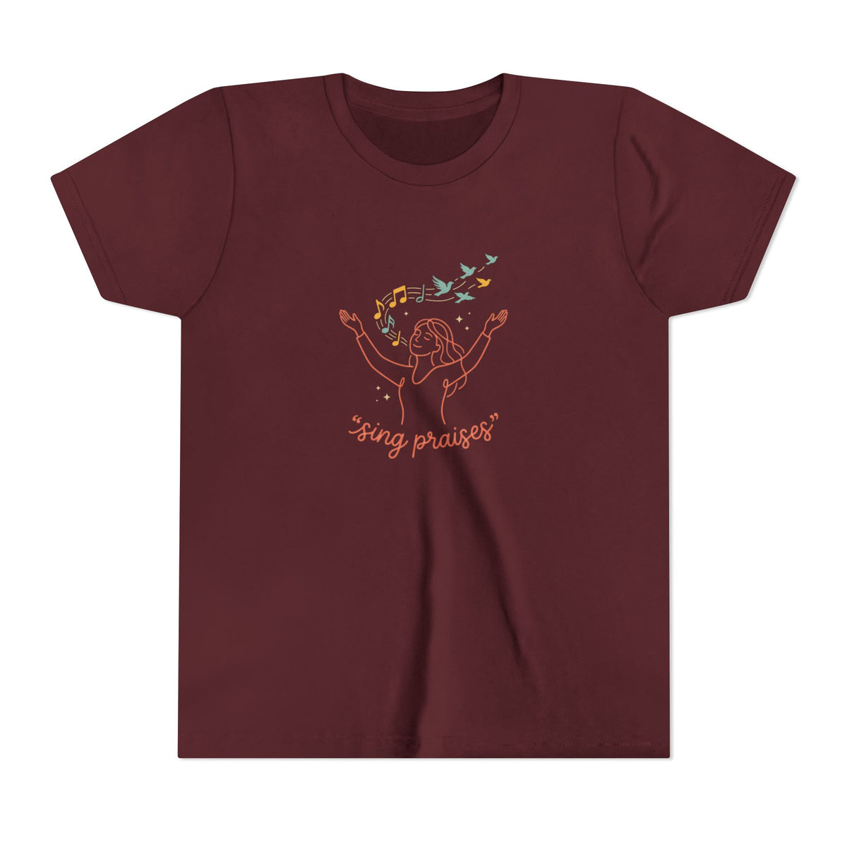 Youth Short Sleeve Tee – “Sing Praises” Faith Shirt with Birds