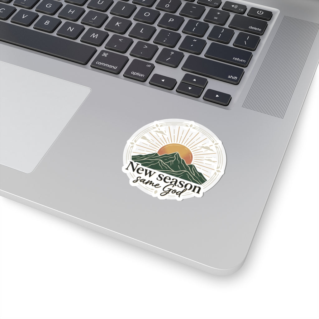New Season Same God sticker | Mountain sunrise faith kiss-cut sticker
