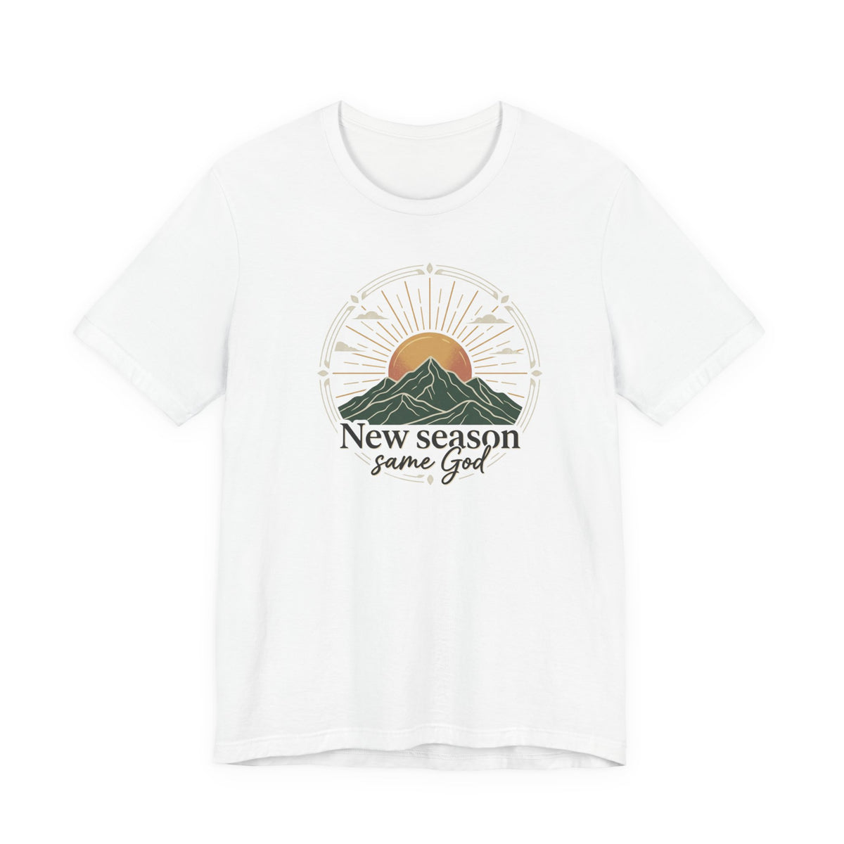New Season Same God T-Shirt | Sunrise Mountain Faith Tee