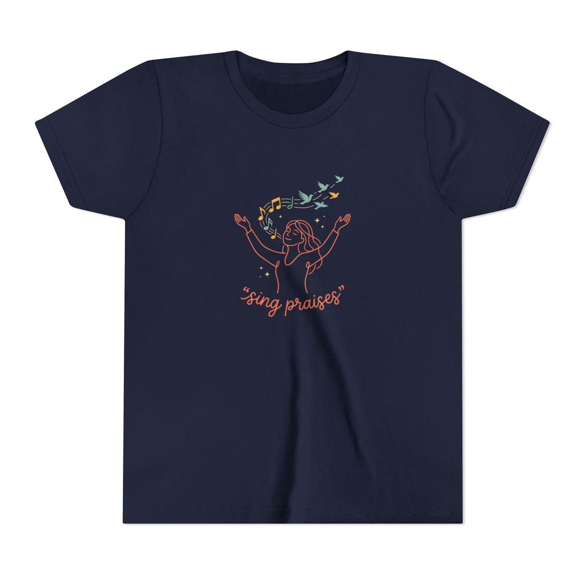 Youth Short Sleeve Tee – “Sing Praises” Faith Shirt with Birds