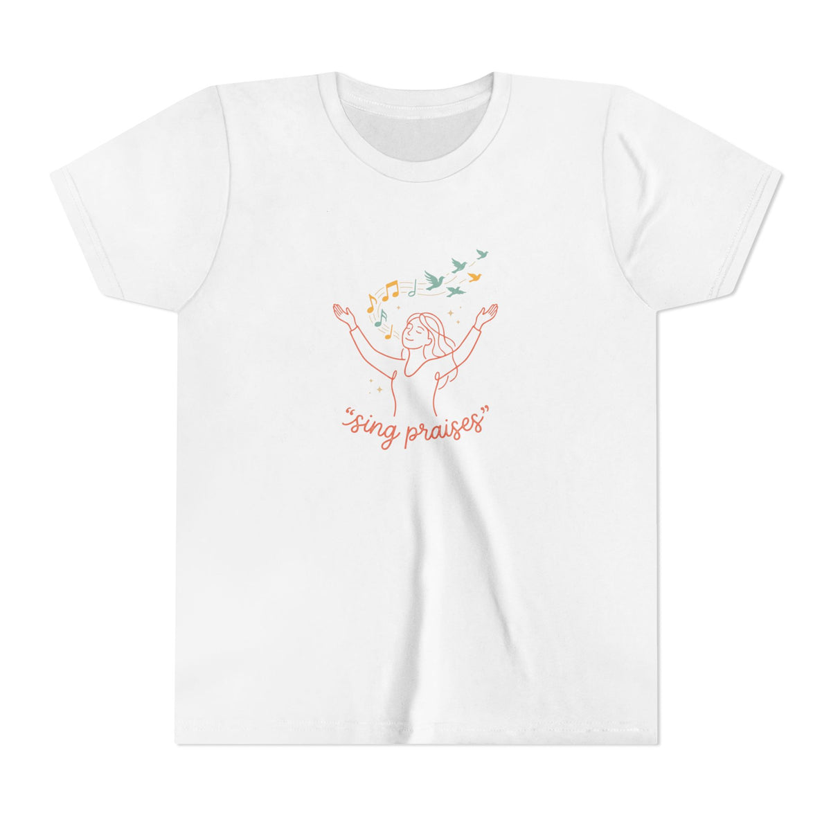 Youth Short Sleeve Tee – “Sing Praises” Faith Shirt with Birds