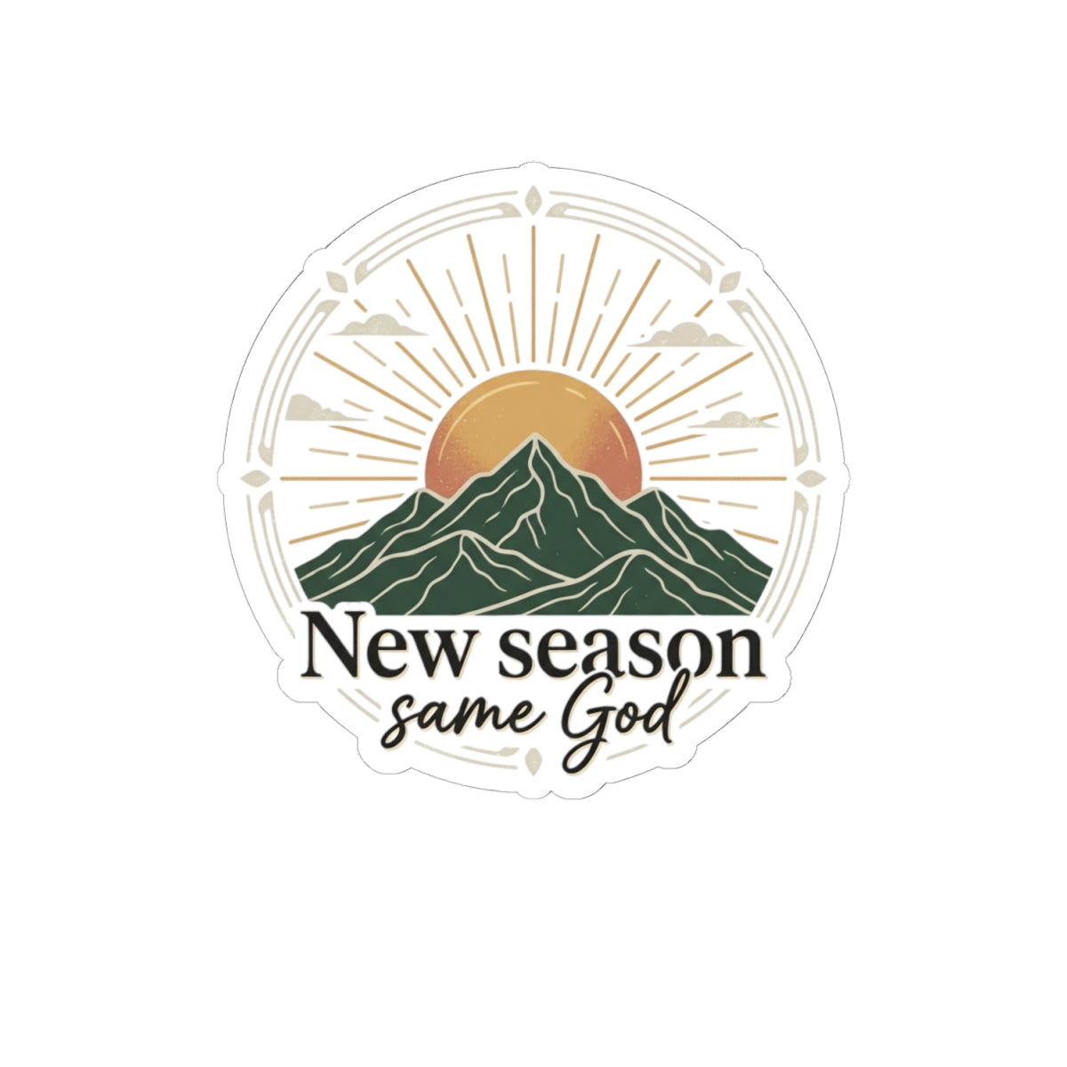 New Season Same God sticker | Mountain sunrise faith kiss-cut sticker