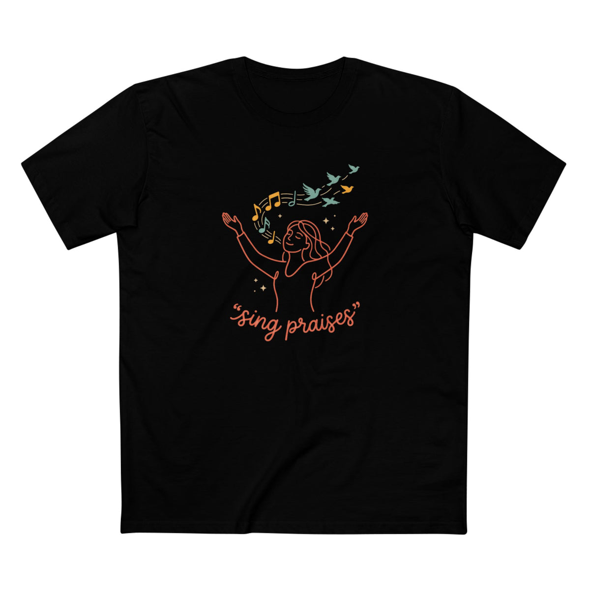 Sing Praises tee | Christian worship graphic t-shirt, musical birds design