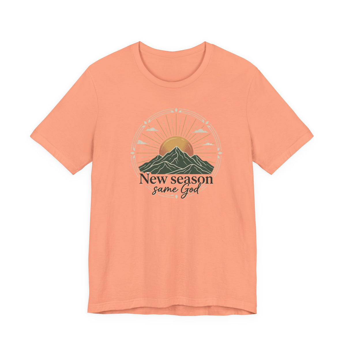 New Season Same God T-Shirt | Sunrise Mountain Faith Tee