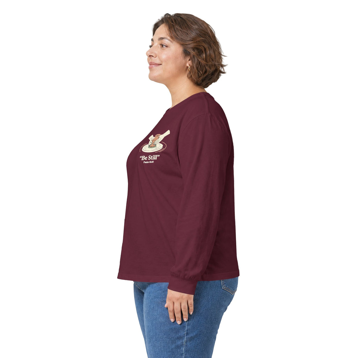 Be Still Potter's Wheel Illustration Long Sleeve Tee | Meditation Shirt