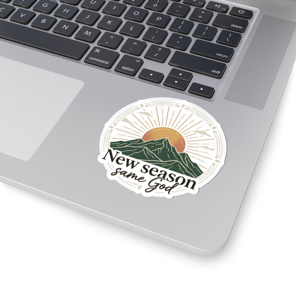 New Season Same God sticker | Mountain sunrise faith kiss-cut sticker