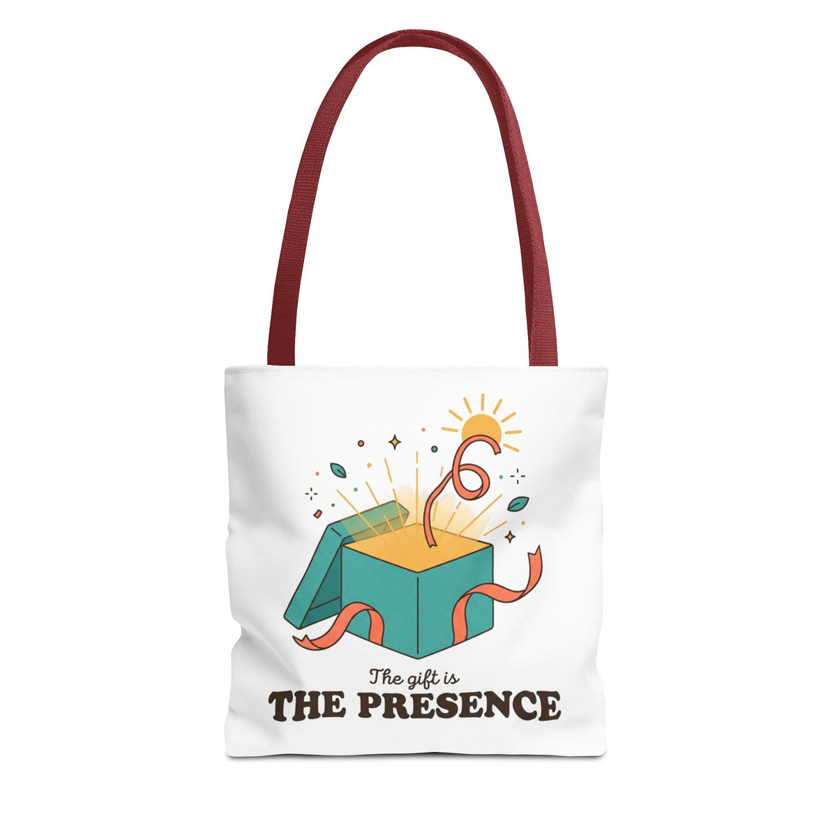Gift Box Illustration The Presence tote bag | joyful script tote