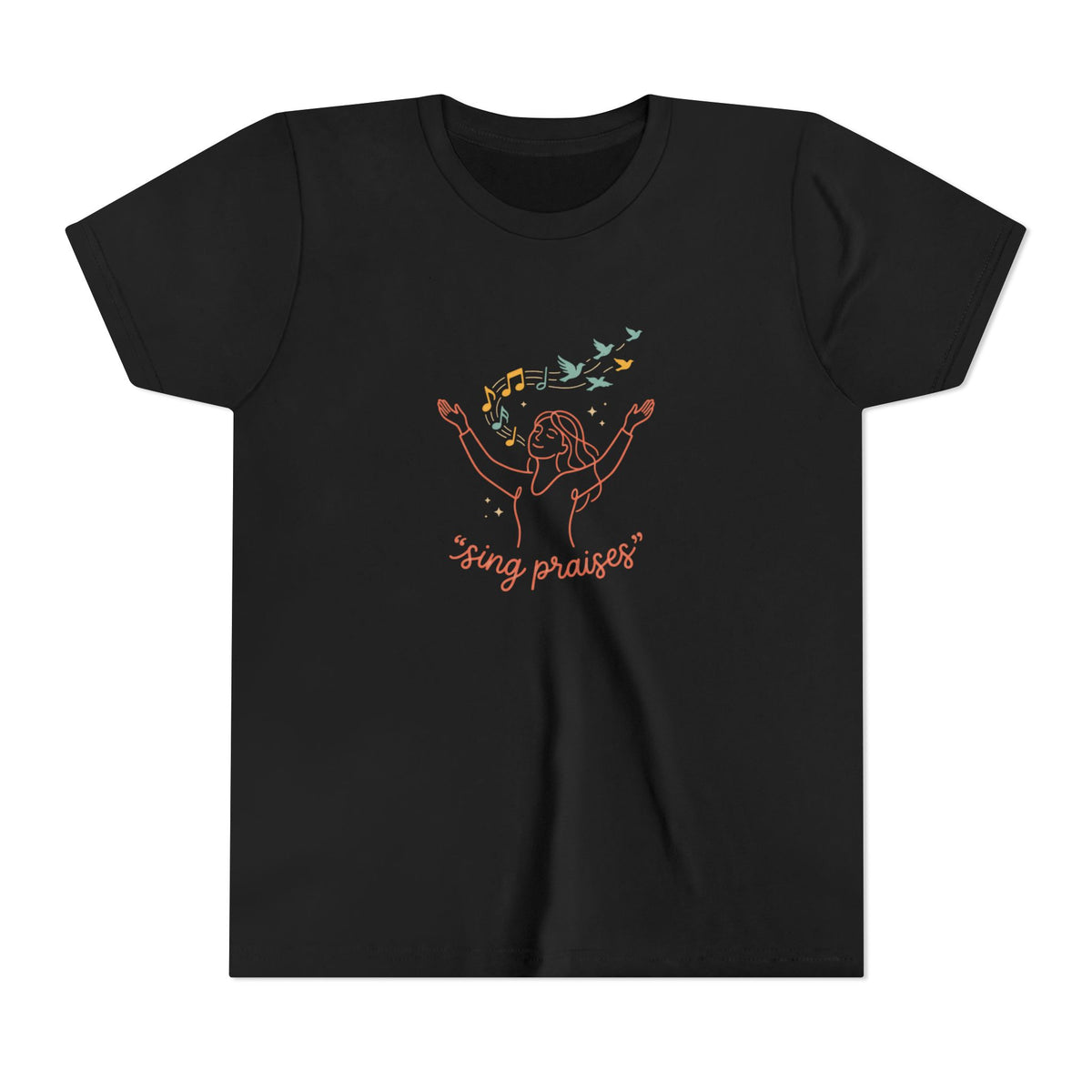 Youth Short Sleeve Tee – “Sing Praises” Faith Shirt with Birds