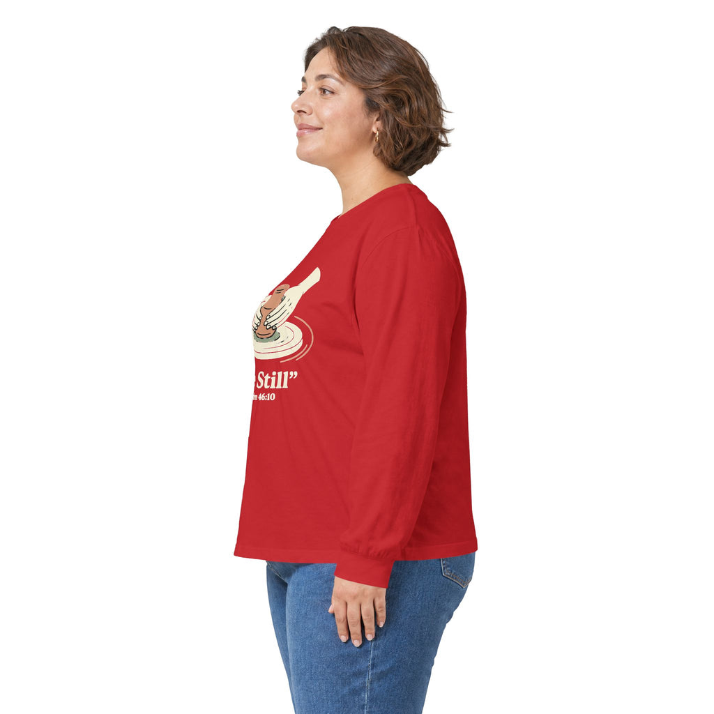 Be Still pottery hands illustration Long Sleeve Tee | Psalm 46:10 scripture apparel