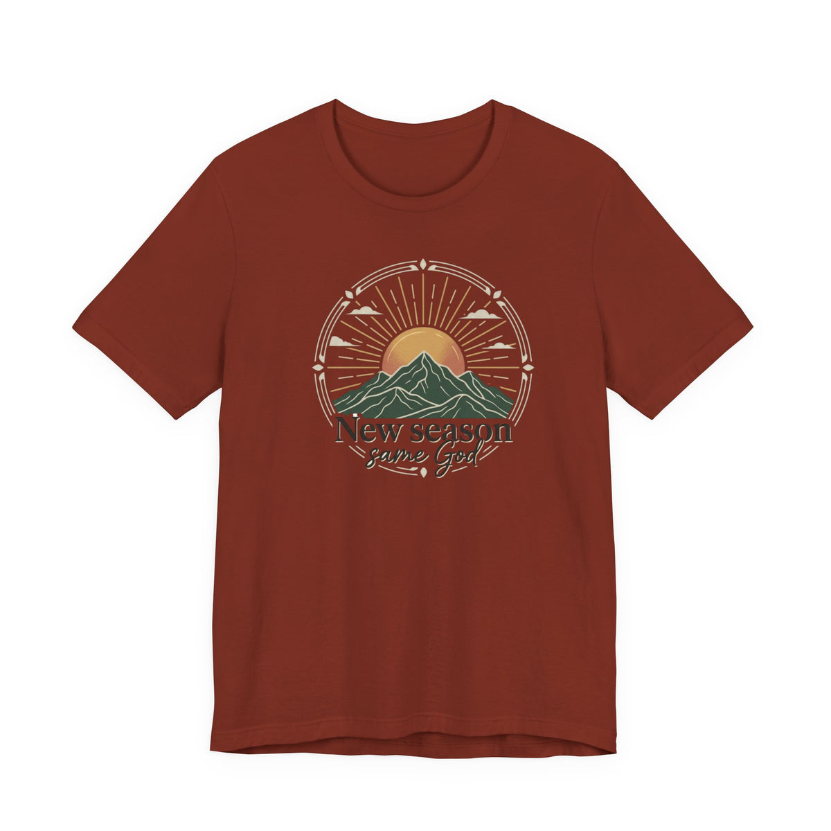 New Season Same God T-Shirt | Sunrise Mountain Faith Tee