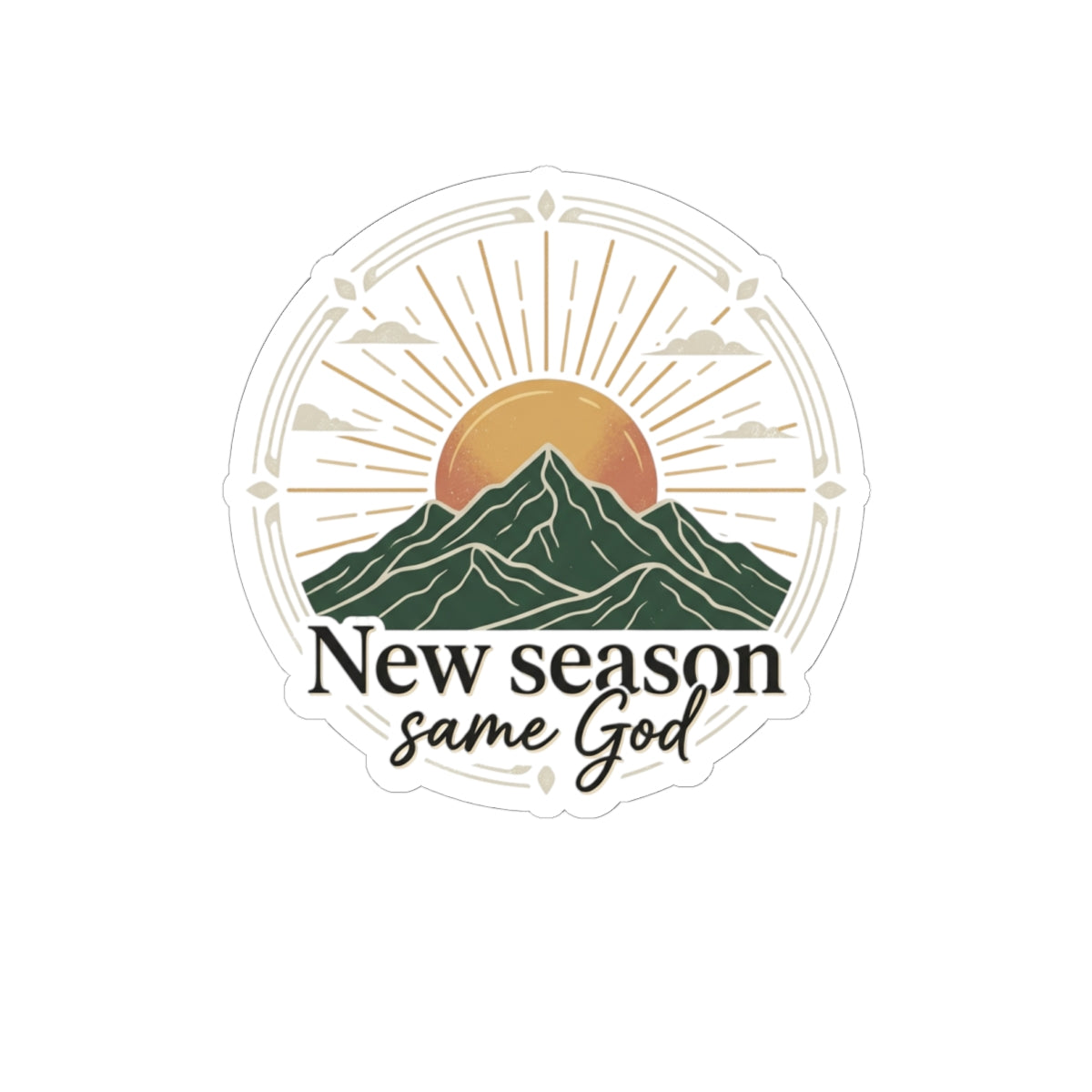 New Season Same God sticker | Mountain sunrise faith kiss-cut sticker