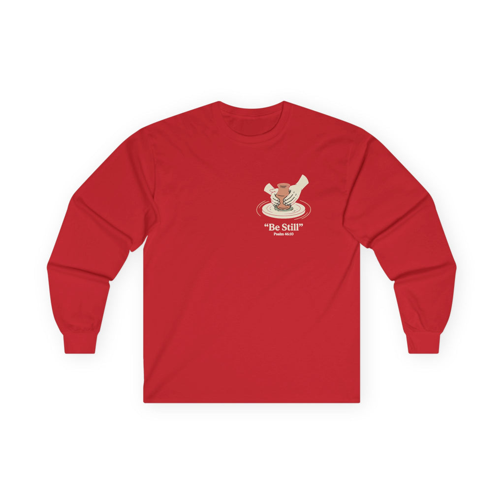 Be Still Potter's Wheel Illustration Long Sleeve Tee | Meditation Shirt