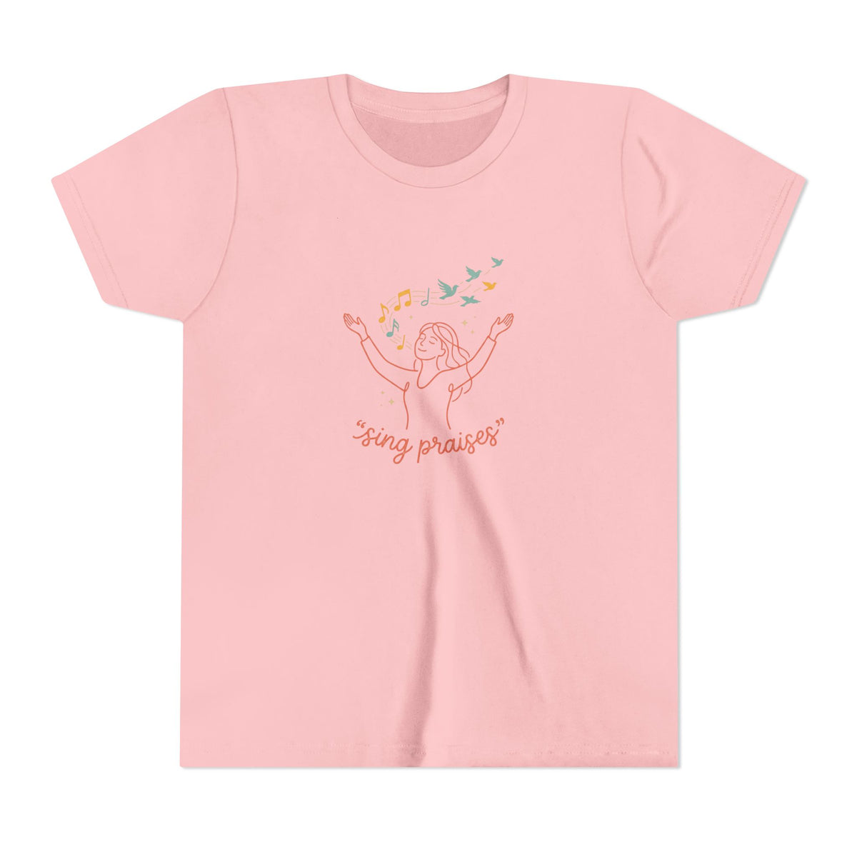 Youth Short Sleeve Tee – “Sing Praises” Faith Shirt with Birds