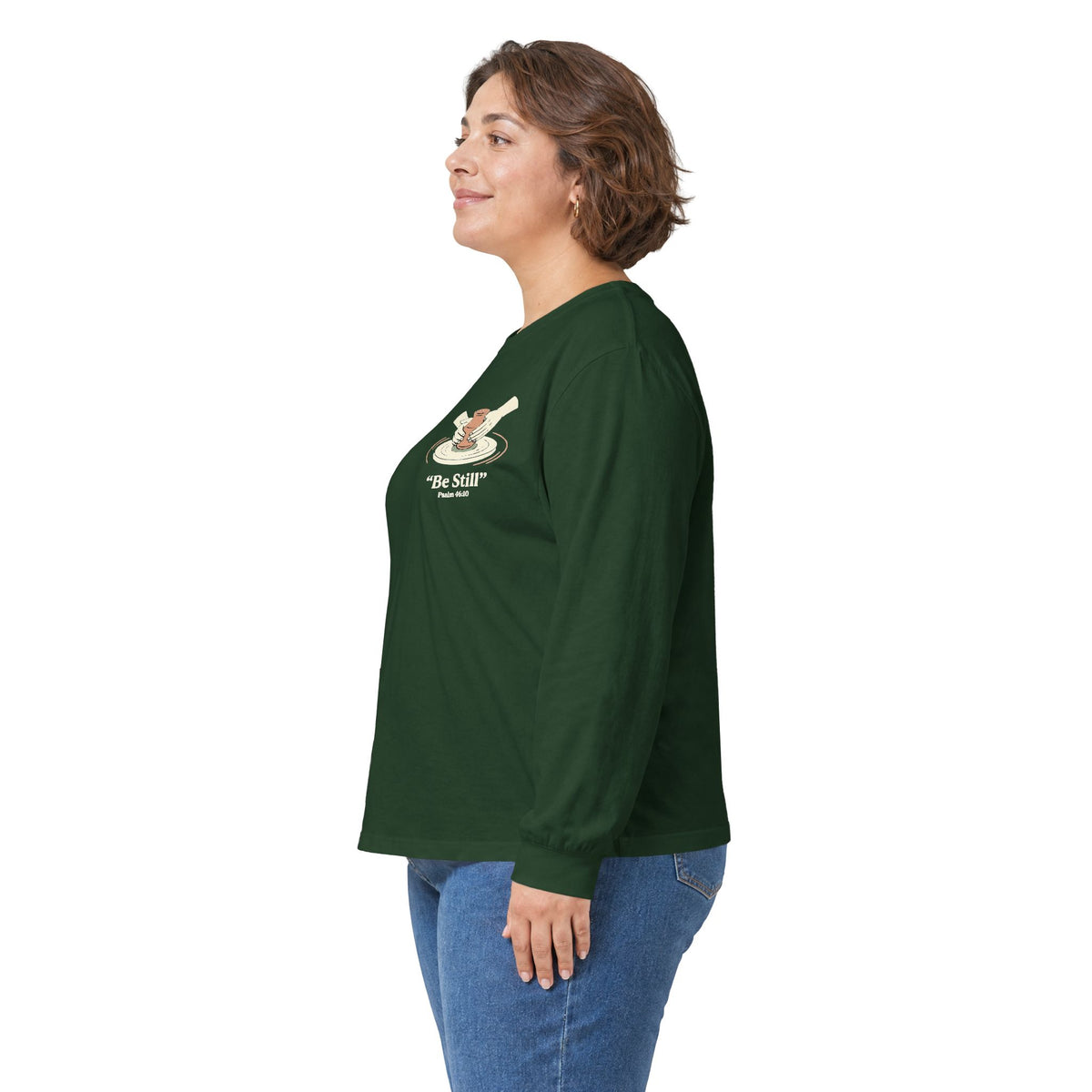 Be Still Potter's Wheel Illustration Long Sleeve Tee | Meditation Shirt