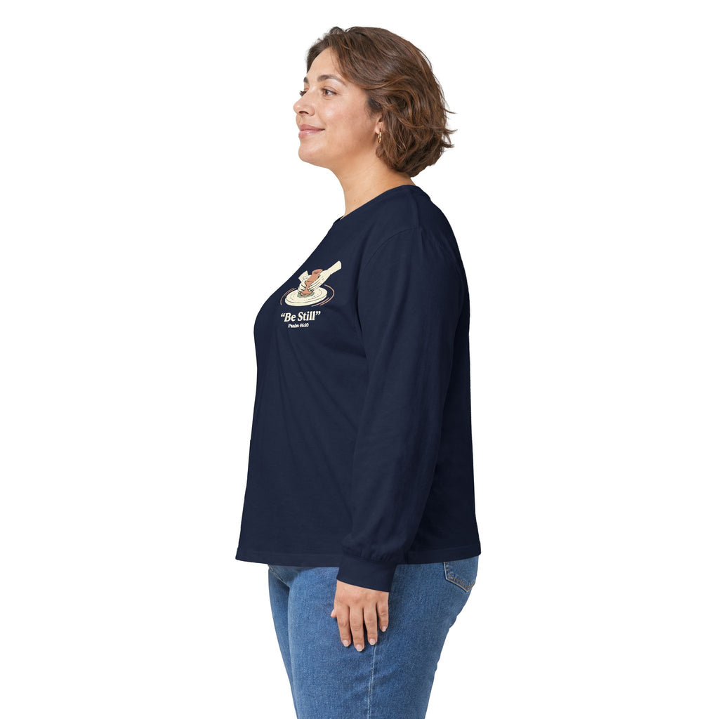 Be Still Potter's Wheel Illustration Long Sleeve Tee | Meditation Shirt