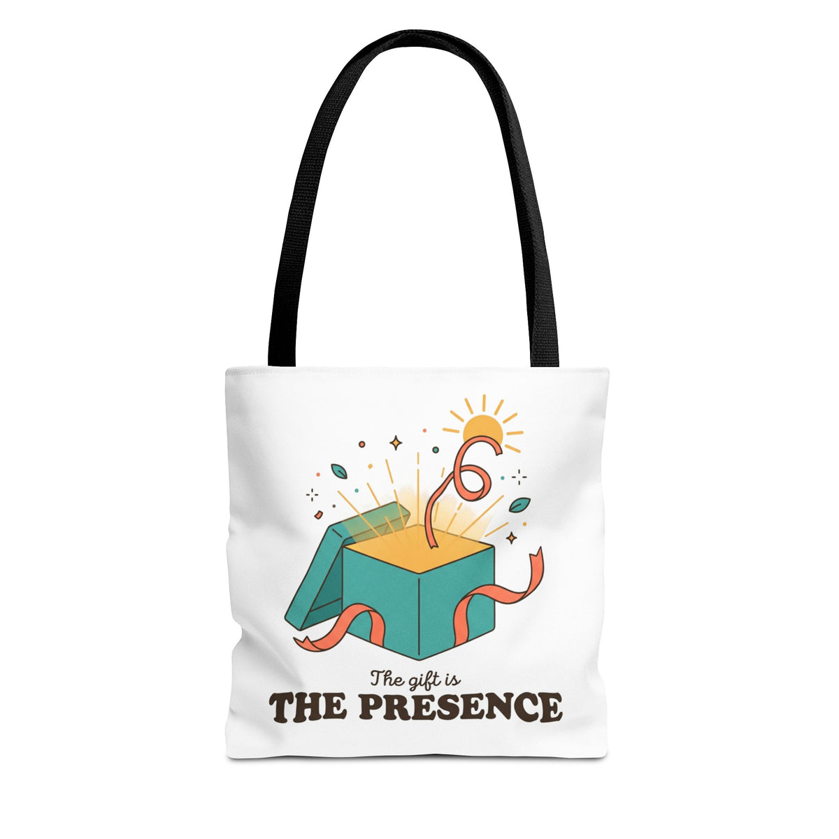 Gift Box Illustration The Presence tote bag | joyful script tote