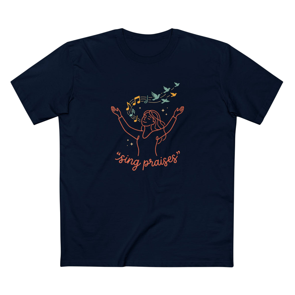 Sing Praises tee | Christian worship graphic t-shirt, musical birds design