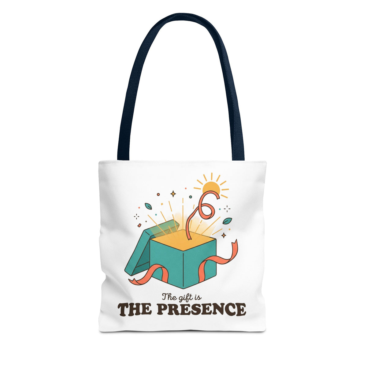 Gift Box Illustration The Presence tote bag | joyful script tote
