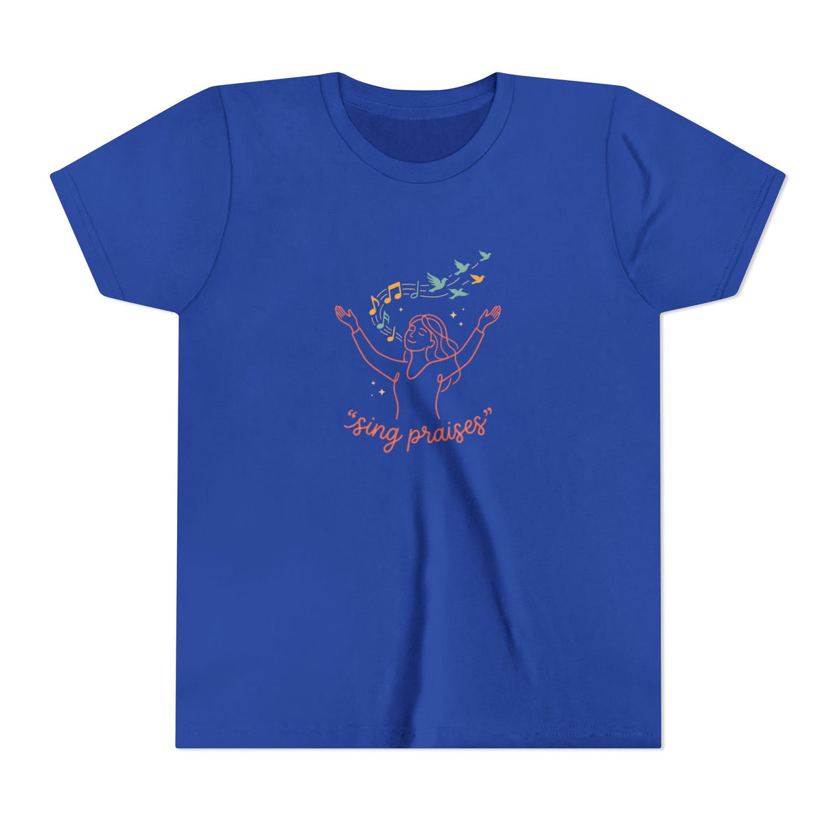 Youth Short Sleeve Tee – “Sing Praises” Faith Shirt with Birds