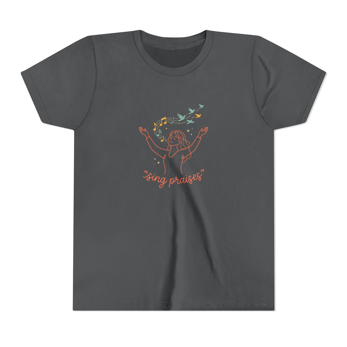 Youth Short Sleeve Tee – “Sing Praises” Faith Shirt with Birds