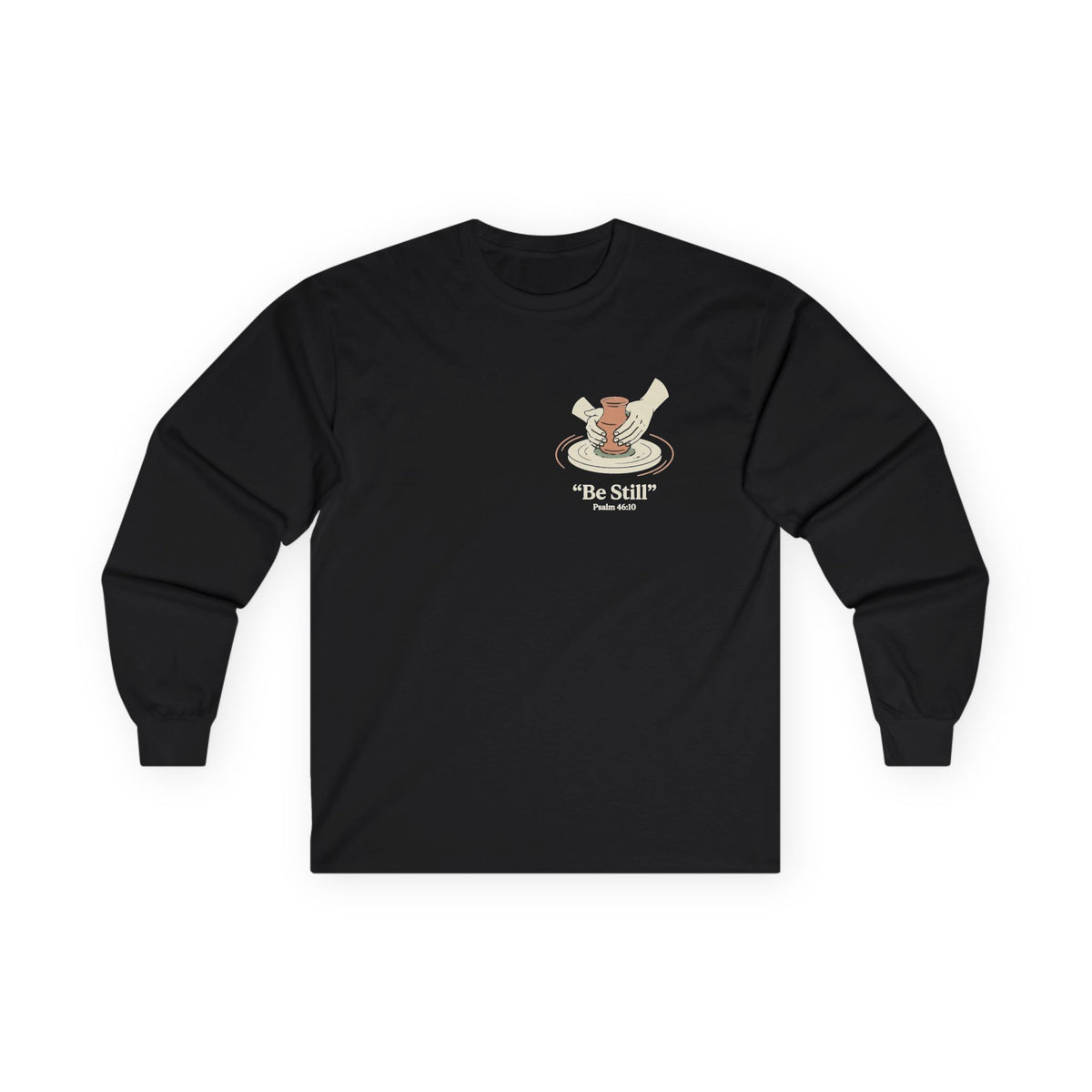 Be Still Potter's Wheel Illustration Long Sleeve Tee | Meditation Shirt